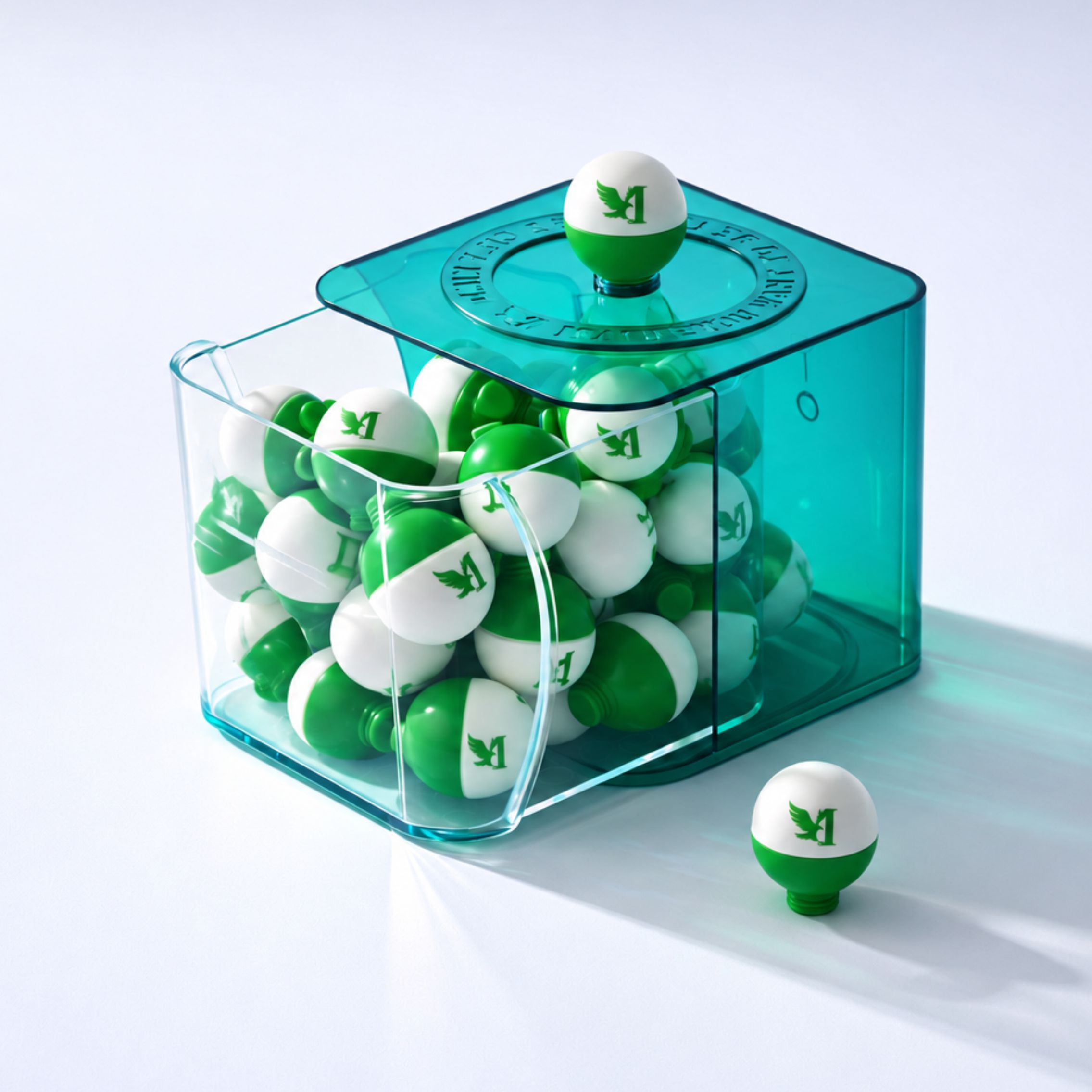 綠色燈泡菌，綠色透明收納罐與梅果風味膠囊